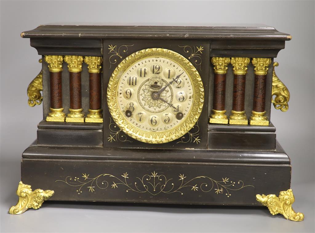An American ebonised mantel clock, length 46cm